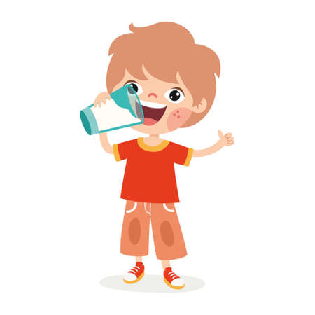Drinking Milk Concept With Cartoon Characterのイラスト素材