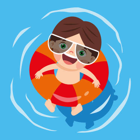 Summer Holiday With Cartoon Kidsのイラスト素材