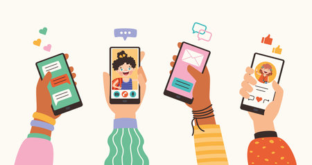 Flat Hands Holding Mobile Phoneのイラスト素材