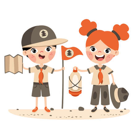 Cartoon Illustration Of Little Scoutsのイラスト素材