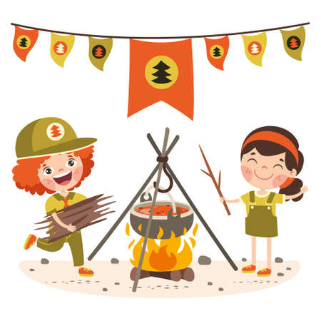 Cartoon Illustration Of Little Scoutsのイラスト素材