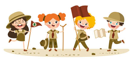 Cartoon Illustration Of Little Scoutsのイラスト素材