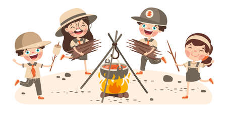 Cartoon Illustration Of Little Scoutsのイラスト素材