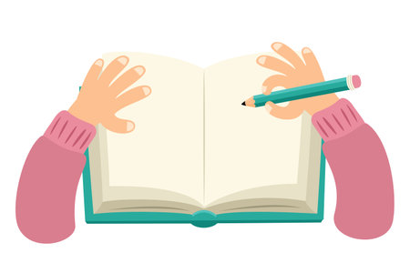 Top View Of Hand Writing On Notebookのイラスト素材