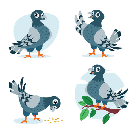 Cartoon Drawing Of Cute Pigeonsのイラスト素材