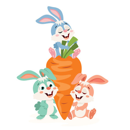 Cartoon Illustration Of Cute Rabbitsのイラスト素材