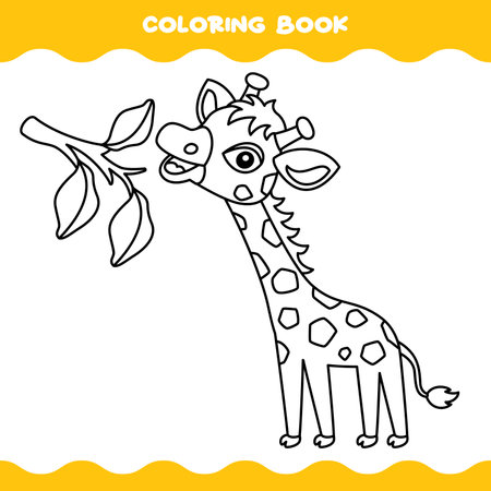 Coloring Page With Cartoon Giraffeのイラスト素材