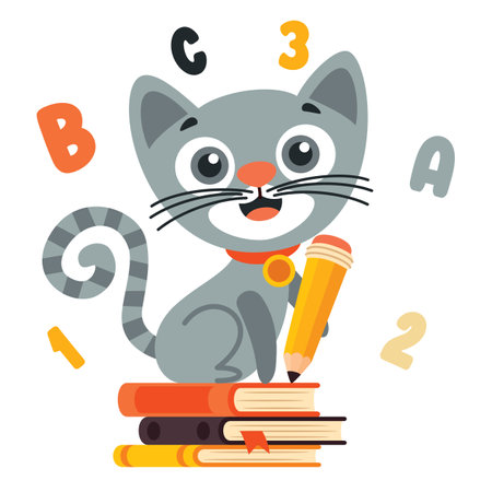 Education Illustration With Cartoon Catのイラスト素材