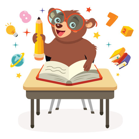 Education Illustration With Cartoon Bearのイラスト素材