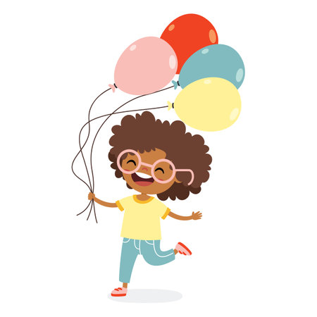 Cartoon Kid Playing With Balloonsのイラスト素材