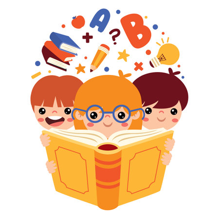 Illustration Of Kids Reading Bookのイラスト素材