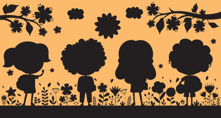 Silhouette Drawing Of Cartoon Kidsのイラスト素材