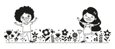 Doodle Drawing Of Cartoon Kidsのイラスト素材