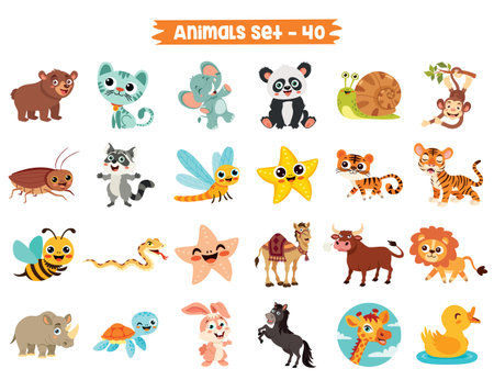 Set Of Cute Cartoon Animalsのイラスト素材