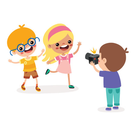Cartoon Kid Taking Friends Photoのイラスト素材