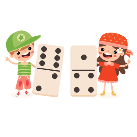 Cartoon Kid Playing With Dominoesのイラスト素材