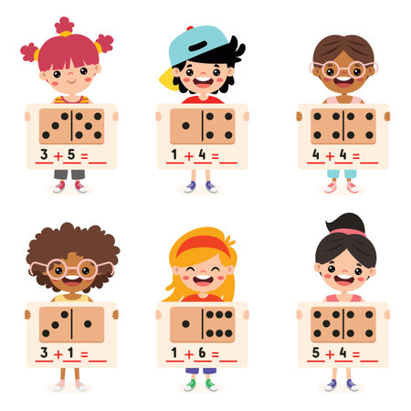 Kids Holding Math Exercise Worksheetsのイラスト素材