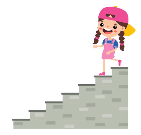 Cartoon Kid Walking Down On Stairsのイラスト素材