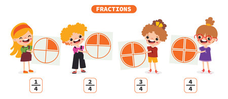Cartoon Kids Learning Fractions Subjectのイラスト素材
