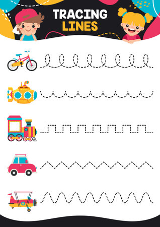 Tracing Lines Exercise Worksheet For Kidsのイラスト素材