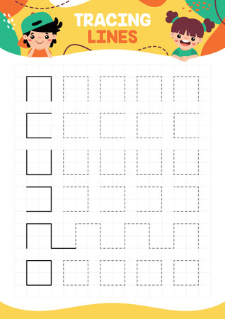 Tracing Lines Exercise Worksheet For Kidsのイラスト素材