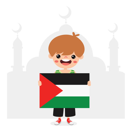 Cartoon Child With Palestine Flagのイラスト素材