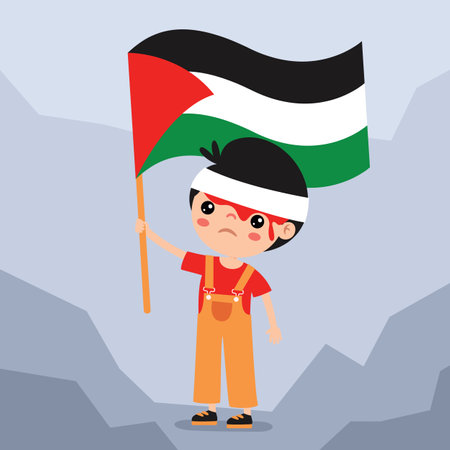 Cartoon Child With Palestine Flagのイラスト素材