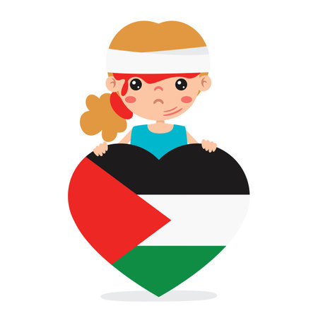 Cartoon Child With Palestine Flagのイラスト素材