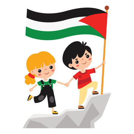 Cartoon Children With Palestine Flagのイラスト素材