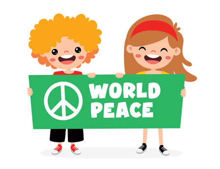 Cartoon Kids Posing With Peace Signのイラスト素材