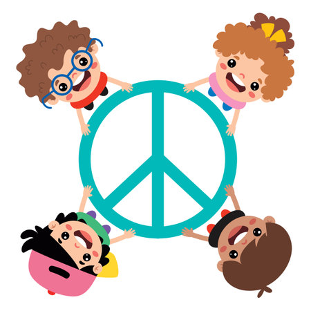 Cartoon Kids Posing With Peace Signのイラスト素材