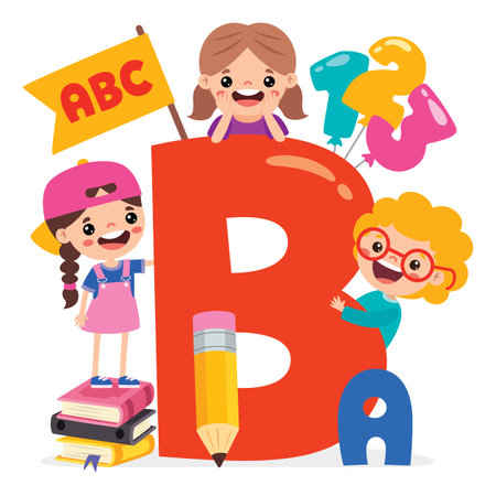 Cartoon Kids Posing With Alphabet Letterのイラスト素材