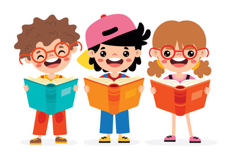 Illustration Of Kids Reading Bookのイラスト素材