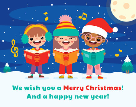 Cartoon Kids Singing At Christmasのイラスト素材