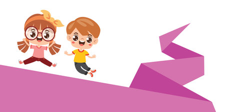 Kids Posing With Origami Speech Bubbleのイラスト素材