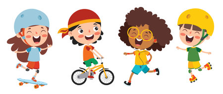 Happy Kids Making Various Sportsのイラスト素材