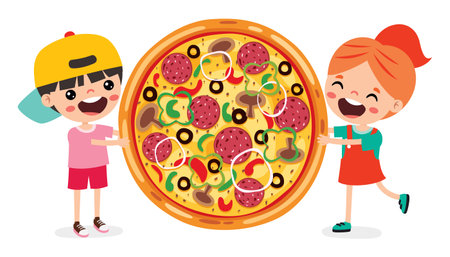 Kids Eating Pizzaのイラスト素材