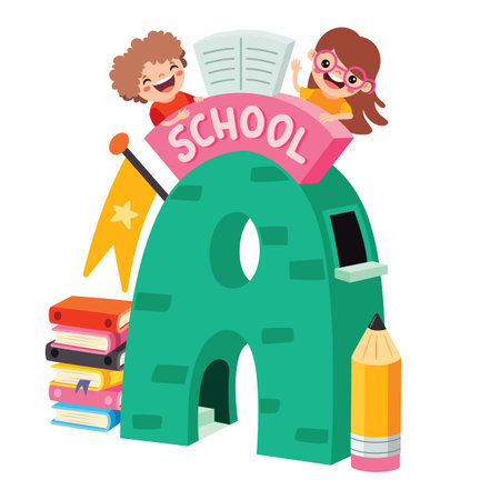 Kids Playing On A Letter Schoolのイラスト素材