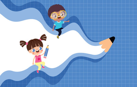 Success Concept With Kids And Pencilのイラスト素材