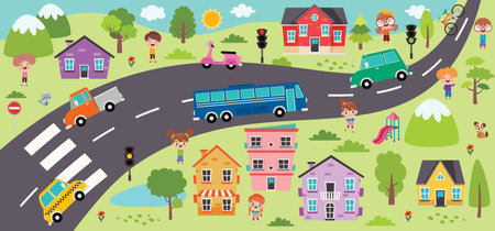 Hand Drawn Kids Map Illustrationのイラスト素材