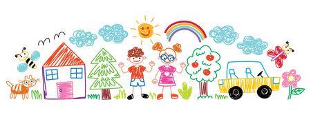Hand Drawn Childish Characters And Objectsのイラスト素材