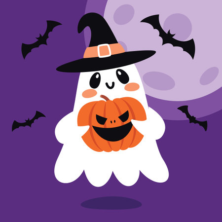 Halloween Illustration With Cartoon Ghost Characterのイラスト素材