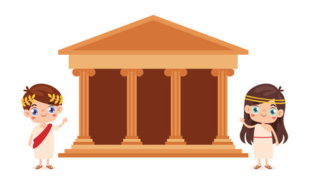 Cartoon Ancient Boy And Girl Charactersのイラスト素材