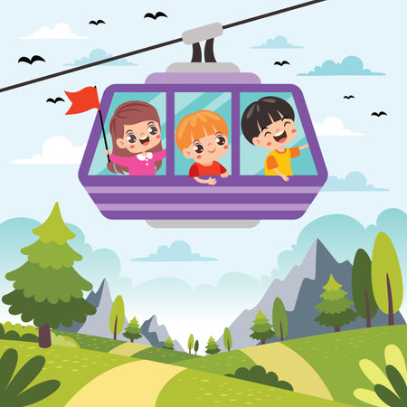 Cartoon Characters In A Cablecarのイラスト素材