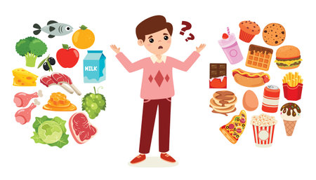 Eating Healthy or Unhealthy Foodのイラスト素材