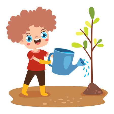 Cartoon Kid Gardening At Natureのイラスト素材