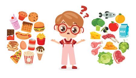 Eating Healthy or Unhealthy Foodのイラスト素材