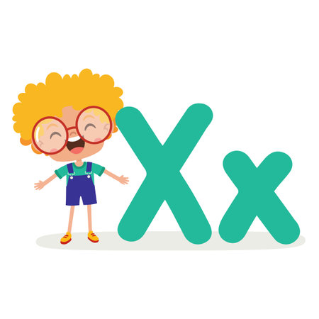 Cartoon Kid Posing With Letterのイラスト素材
