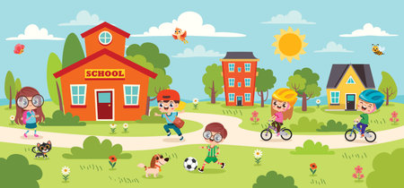 Education Clip Art With Cartoon Kidsのイラスト素材
