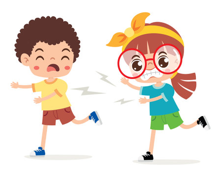 Group Of Cartoon Children Runningのイラスト素材